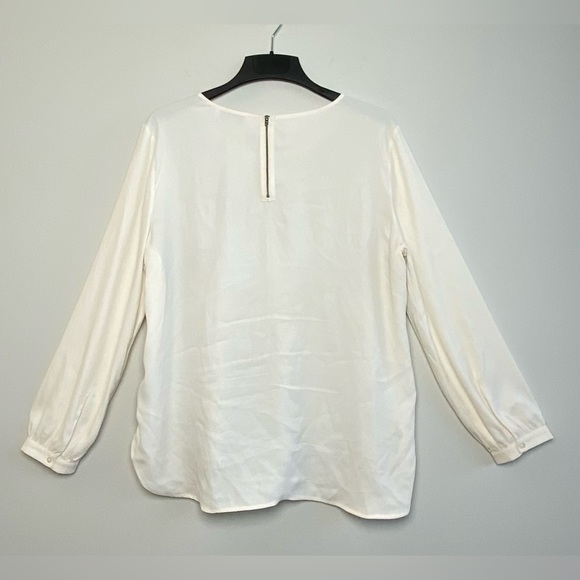 LOFT Cream/Gray Tweed Front Mixed Media Long Sleeve Back Zip Blouse Size XL - Picture 2 of 12